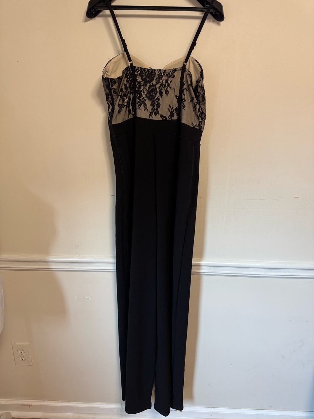 Fashion Nova Black Lace Bodice Wide-Leg Jumpsuit with Spaghetti Straps - Picture 6 of 8